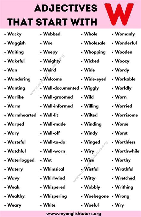 Adjectives that start with w list of 80 interesting adjectives that ...