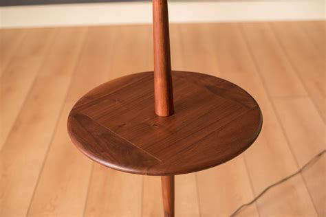 Mid Century Walnut Laurel Floor Lamp with End Table - Mid Century Maddist