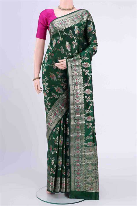 Bottle Green Banarasi Raw Silk Saree – Nalli Silk Sarees Pvt Ltd