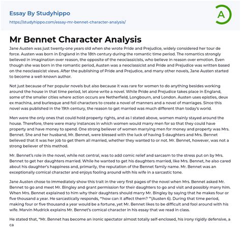 Mr Bennet Character Analysis Essay Example | StudyHippo.com