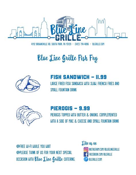 Menu at Blue Line Grille restaurant, South Park Township