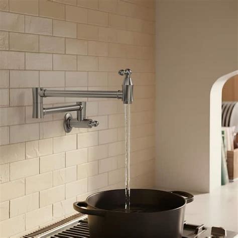EVERSTEIN Wall Mounted Cold-Water Pot Filler with 2 Handle in Brushed ...