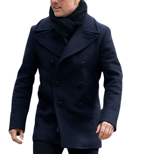 Mens impossible 6 ethan hunt navy jacket tom cruse pea coat winter blue ...