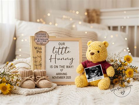 Editable Winnie-the-pooh Baby Announcement Template (digital Download ...