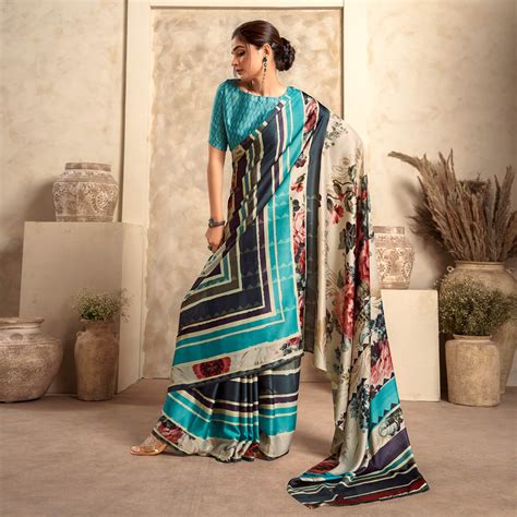 Multicolor Abstract Printed Satin Saree