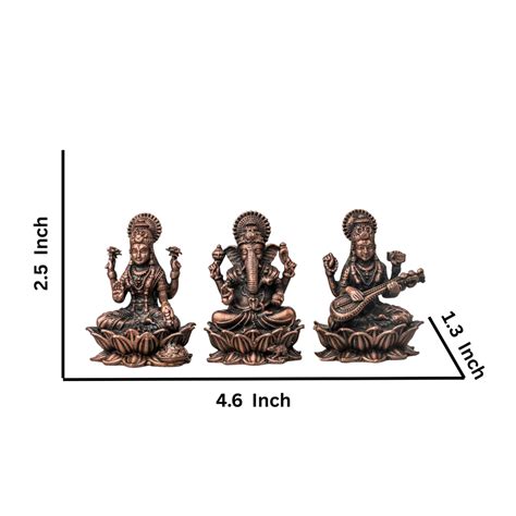 Copper Ganesh Laxmi Saraswati On Lotus – The Advitya