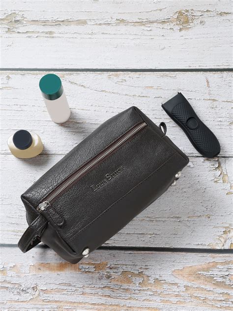 Men's Italian Shrunken Leather Toiletry Kit Travel Organizer Pouch wit