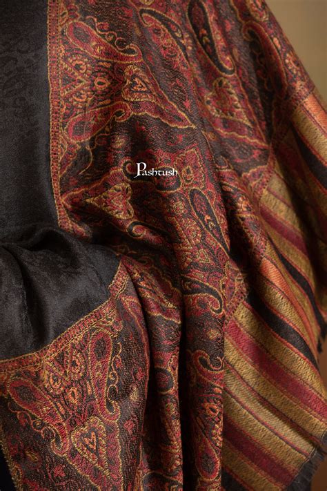 Pashtush Womens Extra Fine Wool Shawl, Paisley Palla Woven Design, Bla ...