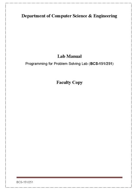 BCS251-Lab-Manual - Programming for Problem Solving Experiments Outline ...