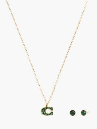 Coach Signature Sculpted C Pavé Pendant Chain Necklace and Earrings ...