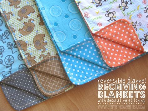 Reversible Flannel Receiving Blankets with Decorative Stitching