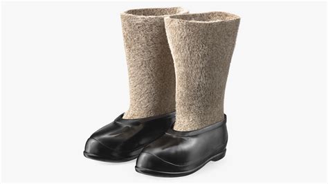 3D Traditional Felt Boots with Galoshes Black Fur | 3D Molier International