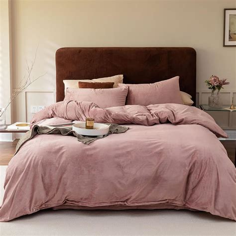 Amazon.com: Cottonight Pink Velvet Comforter Set Queen Dusty Pink ...
