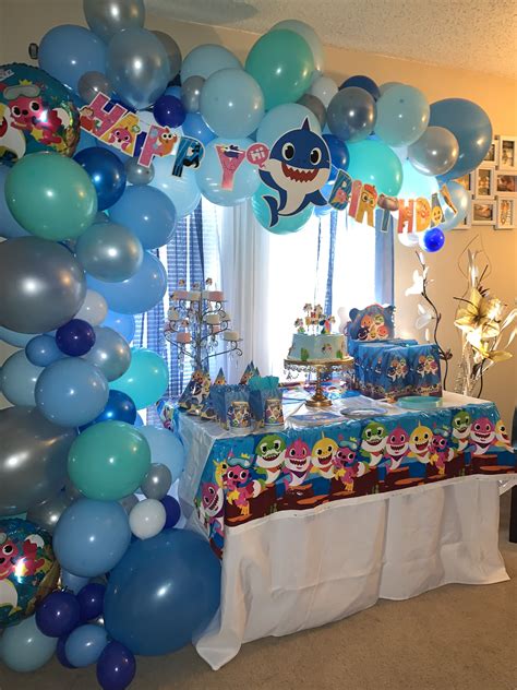 Baby Shark head table | Shark birthday party, Shark party decorations ...