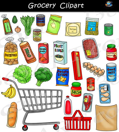 Grocery Shopping Cart Clipart Set Download - Clipart 4 School