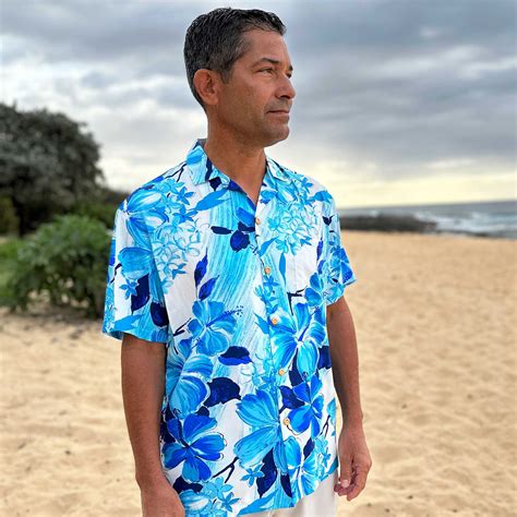 Paradise Found Watercolor Hibiscus Blue Hawaiian Shirt | AlohaFunWear.com