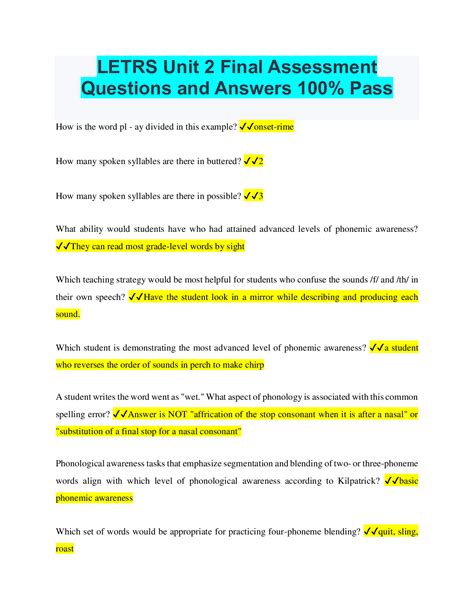 LETRS Unit 2 Final Assessment Questions and Answers 100% Pass ...