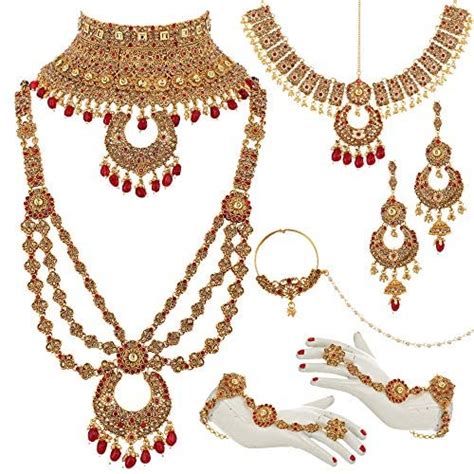 Buy Lucky Jewellery Bridal Dulhan Golden Red Color Alloy Gold Plated ...