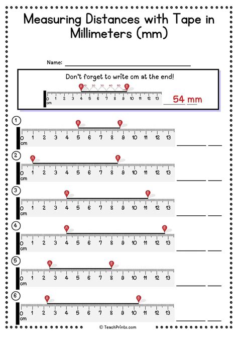 Printable Millimeter Measuring Tape Measurement Task Sheets 3 5 BONUS
