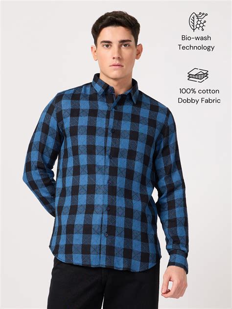 Men Crotetia Dobby Cotton Blue Checked Shirt – THRUST.CLUB