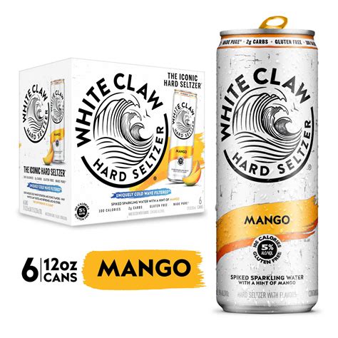 White Claw Hard Seltzer Mango, 6 Pack, 12 fl oz Cans, 5% ABV - Walmart.com