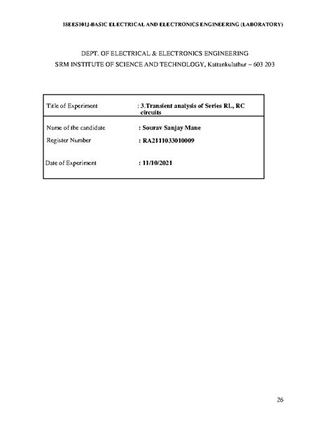 Transient Analysis of Series RL & RC Circuits - Exp 3 Report - Studocu