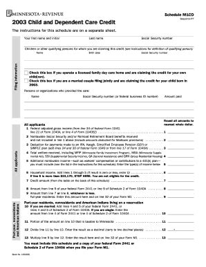 Fillable Online 2003 Child and Dependent Care Credit - Department of ...