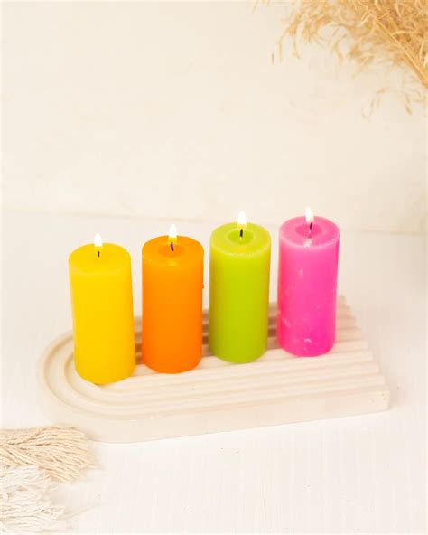 Aura Decor Highly Fragrance Mini Pillar Candle Multi Colour Set of 4 ...