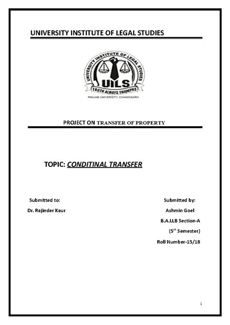 Sem-5 Project on Conditional Transfer of Property (TPA) - Studocu