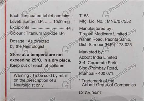 Levilex 1000 MG Tablet (10): Uses, Side Effects, Price & Dosage | PharmEasy