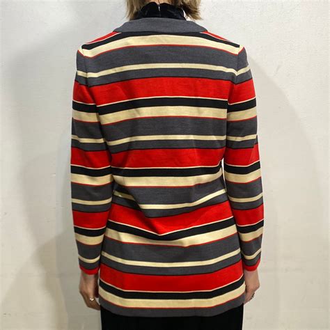 60s red ang gray stripe wool cardigan【825】 | LEMON