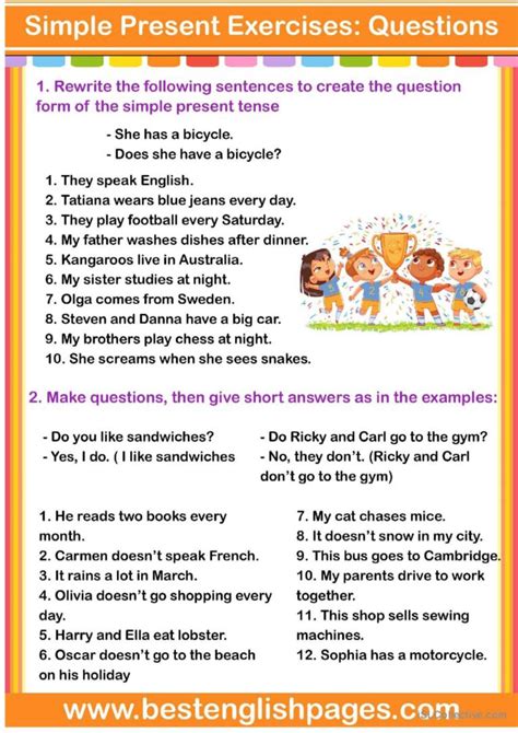 Present Simple Questions Exercises 的图像结果