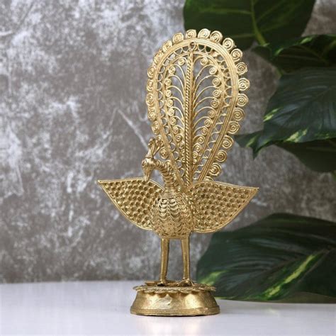 Shop Antique Peacock Showpiece In Dokra Design Golden For Decor ...