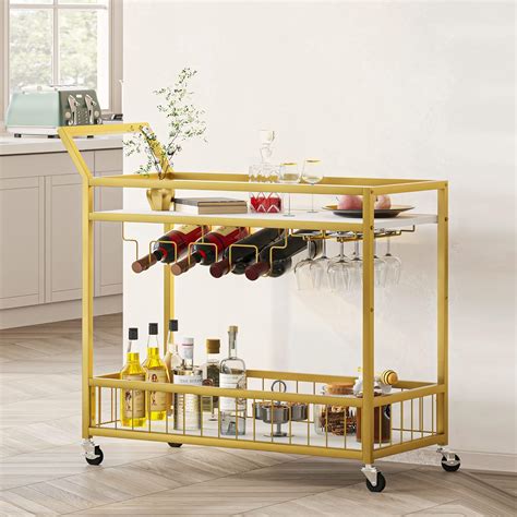 Amazon.com - YITAHOME Gold Bar Carts for The Home, 2-Tier Home Bar ...