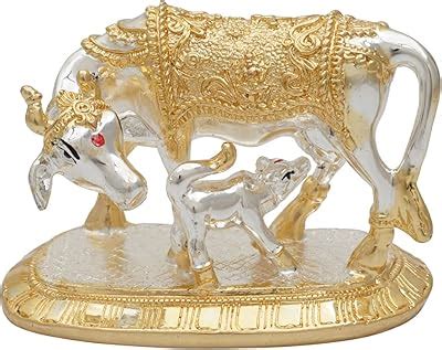 Buy Idolkart Gold & Silver Coated Kamdhenu Cow with Calf Idol (7 * 5 ...
