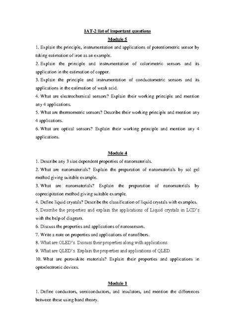 List of questions for IAT-2 - IAT-2 list of important questions Module ...
