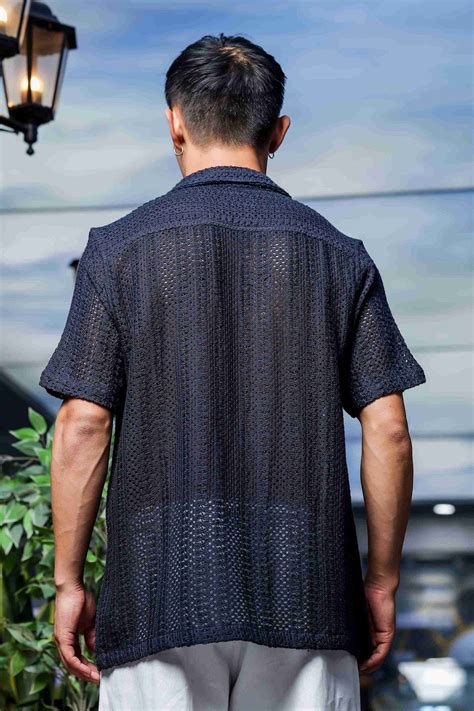 Unisex Relaxed Fit Black Cotton Crochet Resort Shirt – House of Koala