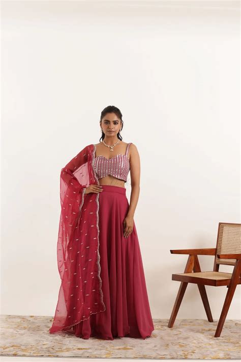 ASHA MYSTIC MAROON DETAILED LEHENGA SET – Deasha India