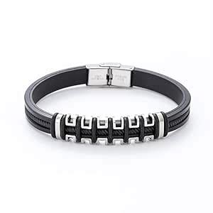 Buy MEENAZ Black Leather Bracelet for Men Boys Magnetic-Clasp Evil Eye ...