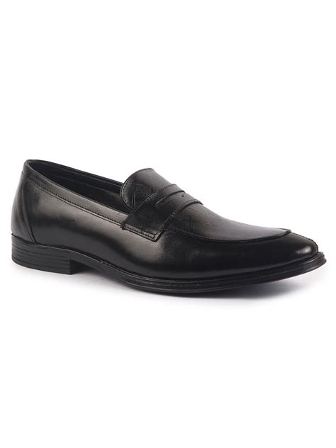 Buy Men's Black Leather Formal Textured Slip On Shoes Online