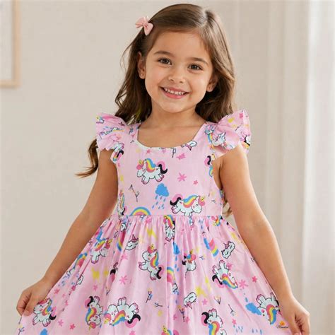 Girls Pink Unicorn Dress Cute Sleeveless Fit & Flare Outfit – Mumkins