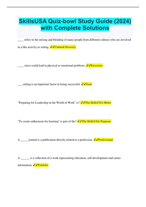 SkillsUSA Quiz-bowl Study Guide (2024) with Complete Solutions ...