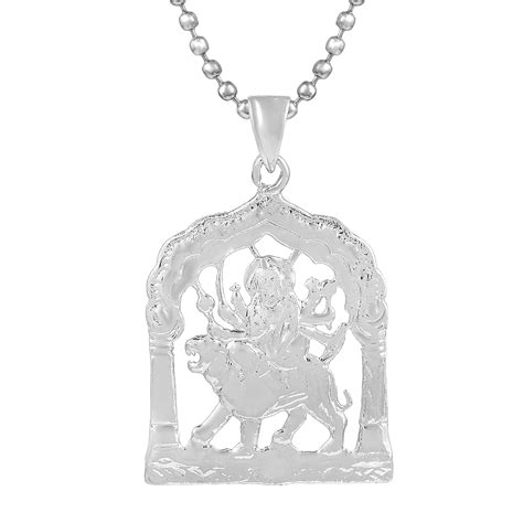 Memoir Silver plated Sherawali Mata Durga chain pendant locket necklace ...
