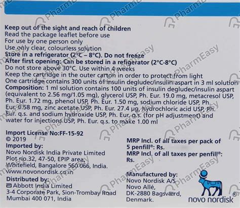 Ryzodeg Penfill 100iu Cartridge Of 3ml Solution For Injection: Uses ...