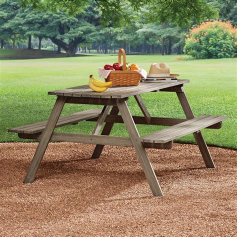 Mainstays Martis Bay Wood Rectangular Outdoor Picnic Table, Gray ...
