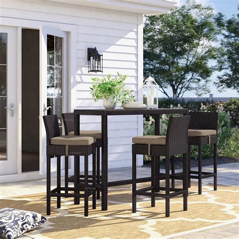 CORAZZIN Rattan Wicker Outdoor Bar Patio Table with 4 Chairs Set for ...
