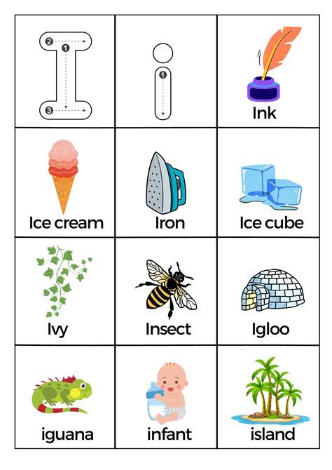 What Starts with Letter I Words Worksheets Printable PDF