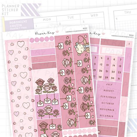 Rosy Hobonichi Cousin Monthly Sticker Kit - Paper Kay