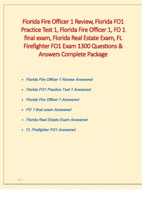 Florida Fire Officer 1 Review, Florida FO1 Practice Test 1, Florida ...