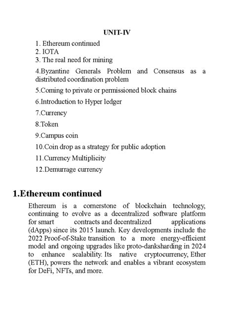 UNIT-IV: Lecture Notes on Ethereum, IOTA, and Blockchain Consensus ...